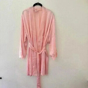 Vintage Morgan taylor pink satin robe sheer edging large coquette pastel spring